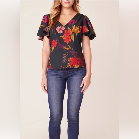 NWT Jack by BB Dakota Blouse XS Top Floral Women Short Sleeve Bohemian Green - Picture 13 of 14